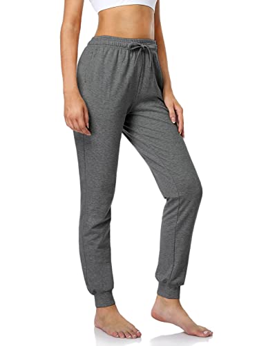 Safort 34" Inseam Regular Tall 100% Cotton Casual Workout Sweatpants with 3 Pockets, Yoga Joggers Pants, Tapered Lounge Cuff Cropped Pants, Dark Grey S