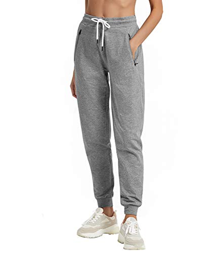 PULI Women's Active Yoga Sweatpants Workout Joggers Pants Cotton Lounge Sweat Pants with Pockets Heather Grey Medium