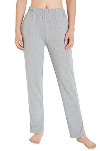 Weintee Women's Cotton Sweatpants Knit Pants with Pockets L Heather Gray