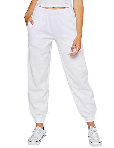 esstive Women's Ultra Soft Fleece Comfortable Active Baggy Casual Jogger Sweatpants, White, X-Large