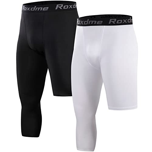Roxdme 2 Pack Men's 3/4 One Leg Compression Capri Tights Pants Basketball Athletic Running