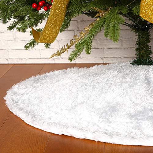 Sattiyrch Faux Fur Christmas Tree Skirt 36",White Xmas Decorations for 6ft Christmas Tree (White, 36in)