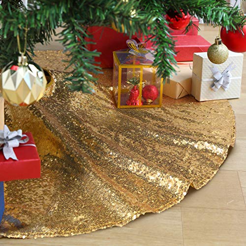 Christmas Tree Skirt 48 Inch Gold Sequin Tree Skirt Large Glitter Tree Skirt for 6ft Christmas Tree