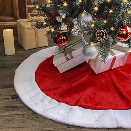 Ivenf Christmas Tree Skirt, 36 inches Red Withe Plush Mercerized Velvet Small Tree Skirt, Classic Xmas Tree Holiday Decorations