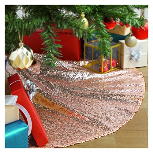 Christmas Tree Skirt 48 Inches Rose Gold Sequin Tree Skirts Large Glitter Tree Skirts for 6ft Xmas Trees Indoor or Outdoor