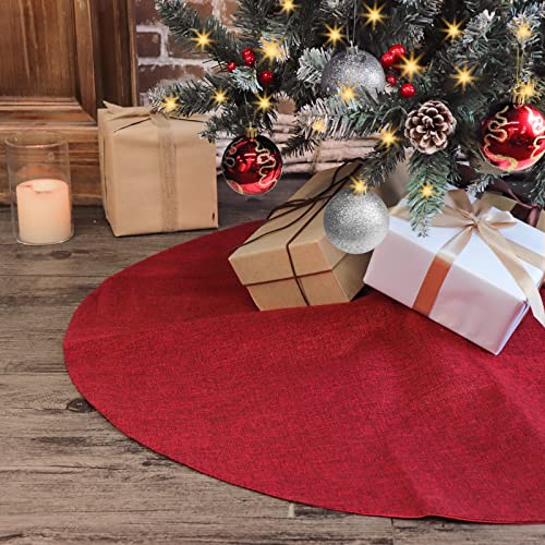 Ivenf Christmas Tree Skirt, 36 inches Burgundy Burlap Double-Layer Plain Xmas Small Tree Skirt, Rustic Xmas Tree Holiday Decorations