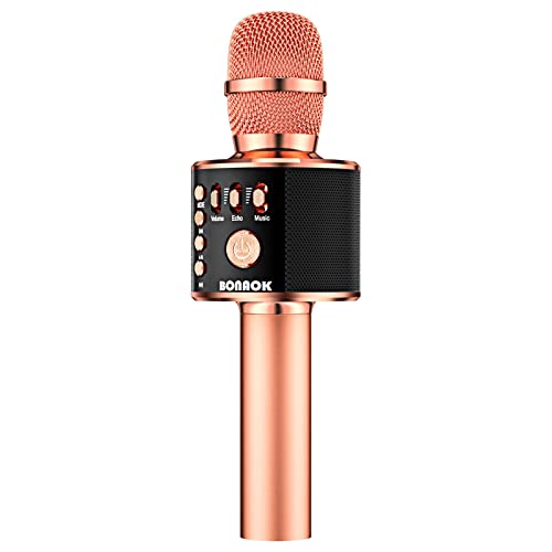 BONAOK Kids Microphone for Singing, Wireless Bluetooth Karaoke Microphone for Adults, Portable Karaoke Machine Toys for Girls Boys Teens Toddlers, Christmas Birthday Party Gifts Q37(Rose Black)