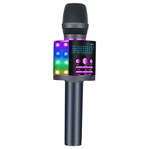 BONAOK Upgraded Bluetooth Wireless Karaoke Microphone with LED Screen, Portable Mic Sing Machine with Colorful Lights and Magic Sound, for Car Karaoke/All Smartphones D09(Purple)