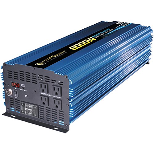 PowerBright PW6000-12 12V DC to AC 6000W Modified Sine Wave Power Inverter, 6000W Continuous Power, 12000W Peak Load Power Rate, Anodized Aluminum Case, Built-in Cooling Fan