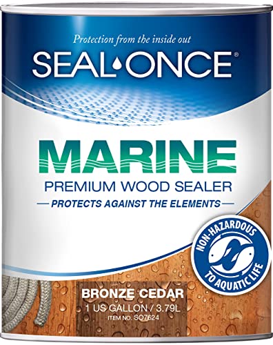 Seal-Once Marine Premium Wood Sealer - Waterproof Sealant - Wood Stain and Sealer in One - 1 Gallon & Bronze Cedar