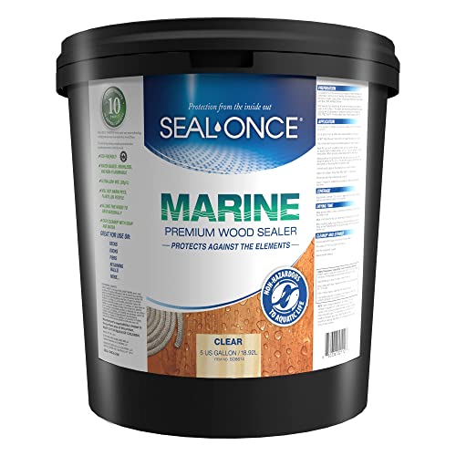 Seal-Once Marine Premium Wood Sealer - Waterproof Sealant - Wood Stain and Sealer in One - 5 Gallon & Clear