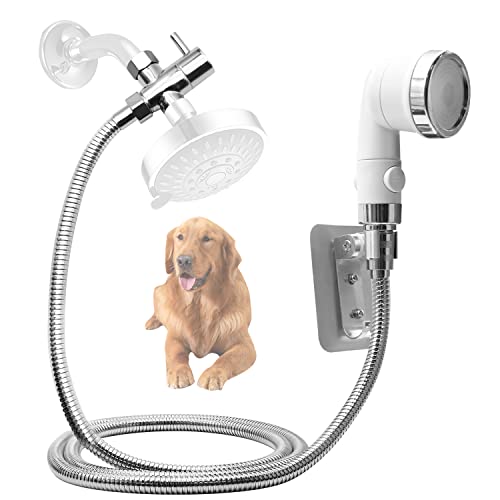 Dog Shower Attachment, Pet Shower Sprayer for Pet Bathing and Dog Washing, Including Brass Shower Head Diverter Valve + Handheld Shower Head + Shower Hose + Holder, Sprayer Kit for Hair Washing