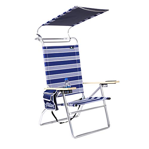 Deluxe 4 Reclining Positions Lightweight High Aluminum Beach Chair with Canopy Shade for Adults, Drink Holder, Storage Pouch