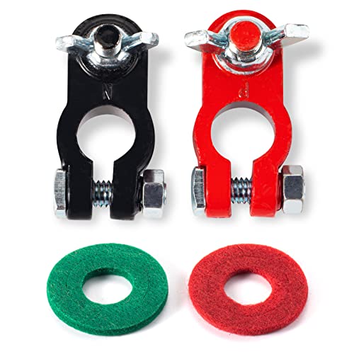 CZC AUTO Battery Terminals Color Coded Clamps Connectors with Matching Anti Corrosion Felt Fiber Washers, Quick Release for RV Motorbike Car Truck Boat Caravan, 1 Pair