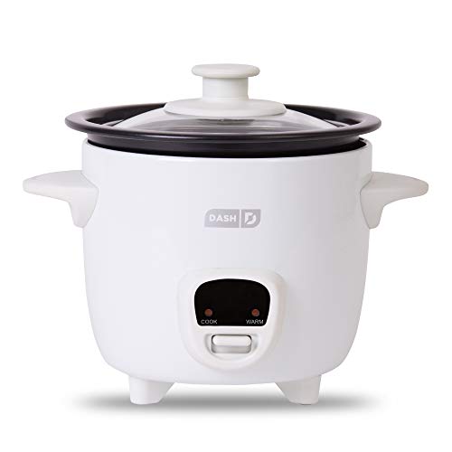 DASH Mini Rice Cooker Steamer with Removable Nonstick Pot, Keep Warm Function & Recipe Guide, 2 cups, for Soups, Stews, Grains & Oatmeal - White