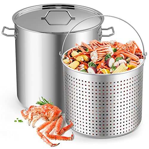 ARC 100 QT Large Crawfish Seafood Boil Pot with Basket, Stainless Steel Stock Pot with Strainer, Outdoor Cooking Pot, Perfect for Lobster Crab Boil and Shrimp Boil, 24 Gallon Pot