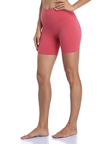 YUNOGA Women's High Waisted Yoga Short 6" Inseam Workout Athletic Biker Shorts (M, Slate Rose)