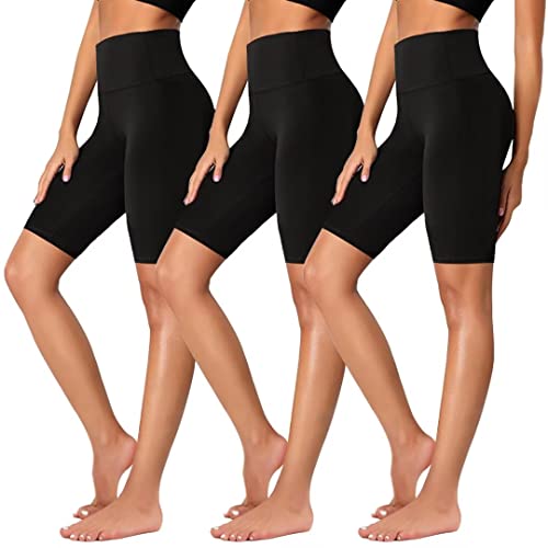MOREFEEL 3 Pack Buttery Soft Biker Shorts for Women  8" High Waist Tummy Control Workout Yoga Running Gym Athletic Shorts