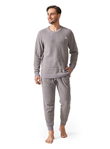 DAVID ARCHY Men's Plush Fleece Sleepwear Warm Cozy Long Sleeve Top & Bottom Pajama Set Nightwear (XL, Gray)