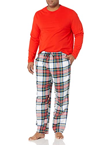 Amazon Essentials Men's Flannel Pajama Set (Available in Big & Tall), Red, Tartan/Plaid, Large