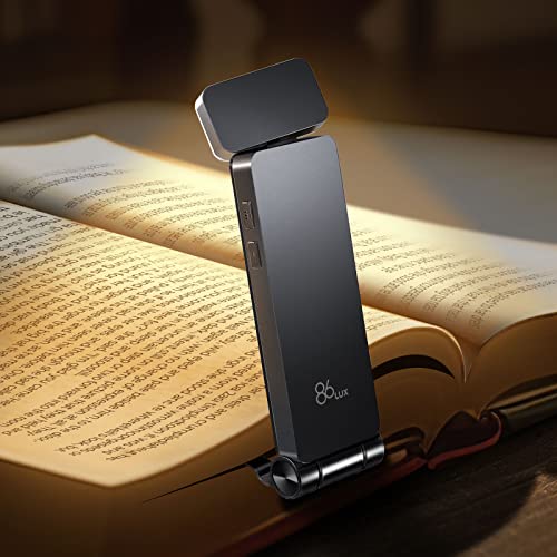 86lux Reading Light, Rechargeable Book Light for Reading in Bed, Ultralight Clip-on LED Bookmark Lamp with 3 Amber Colors & Stepless Dimming for Night Reading for Book Lovers, Kids, Grey