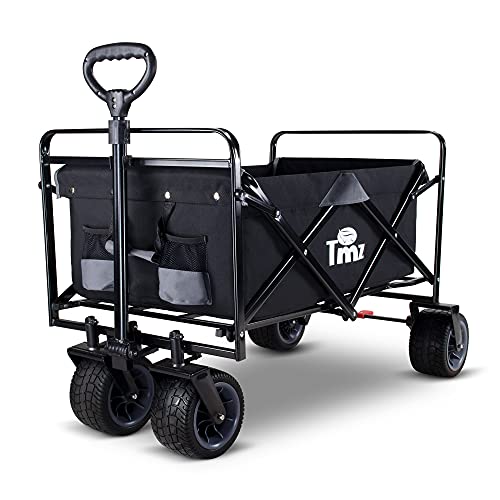 TMZ All Terrain Utility Folding Wagon, Collapsible Garden Cart, Heavy Duty Beach Wagon, for Shopping and Outdoor Activities (Black/Grey)