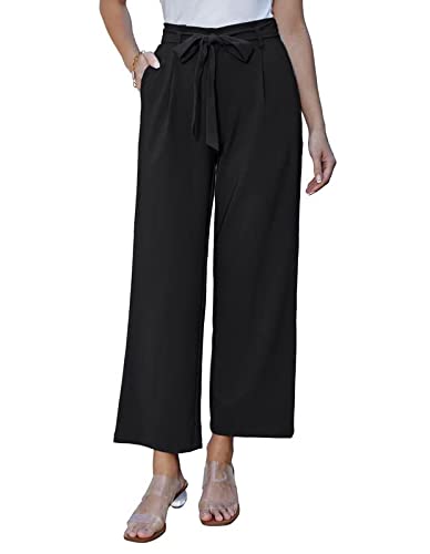 GRACE KARIN Womens Casual Wide Leg Pants Solid Dressy Palazzo Trousers Elastic Waist Teacher Work Flowy Slacks with Pockets Black XL