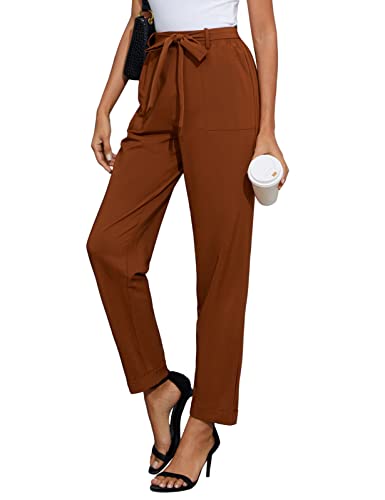 GRACE KARIN Women's Pants Casual Business Trouser Paper Bag Pants Elastic Waist Slim Pockets