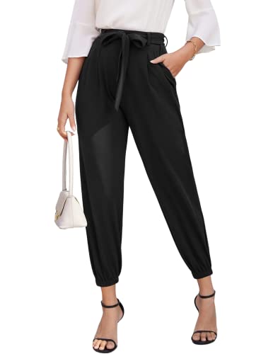 GRACE KARIN Black Work Pants for Women High Waist Pencil Pants with Pockets Casual Cropped Trousers Black XL