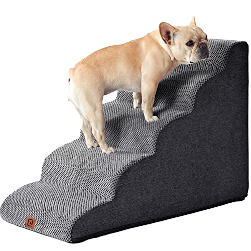 EHEYCIGA Dog Stairs for High Beds, 5-Step Dog Steps for Small Dogs and Couch, Pet Stairs for Small Dogs and Cats, and High Bed Climbing, Non-Slip Balanced Dog Indoor Step, Grey, 2/3/4/5 Steps