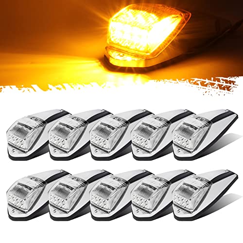 Partsam 10pcs 31LED Amber Cab Light LED Top Roof Running Marker Lights w/Chrome Base Compatible with Peterbilt/Kenworth/Freightliner//Western Star/Mack/International Trailer Trucks