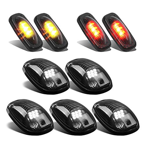 Partsam Smoke Set 5PCs Cab Top Roof Running Marker Clearance Light White + 4PCs Led Side Fender Marker Lights Amber/Red Replacement for Ram 2003-2009 and 2011-2017 Ram Pickup Trucks Dually Bed