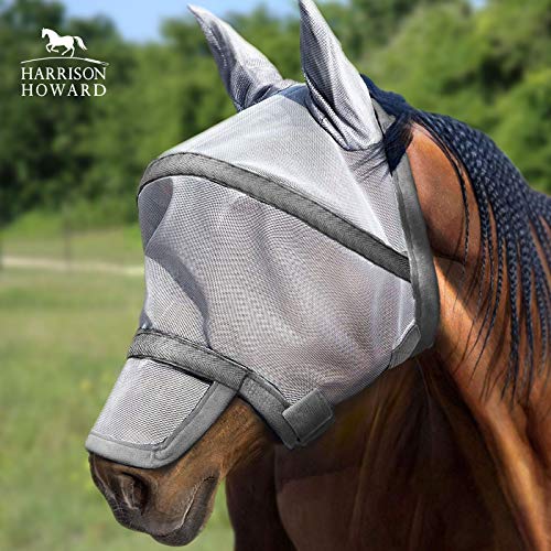 Harrison Howard Maskology Supreme Horse Fly Mask Stellar UV Protection with Detachable Nose Cover Well-Received 2-in-1 Mask Grey M Cob