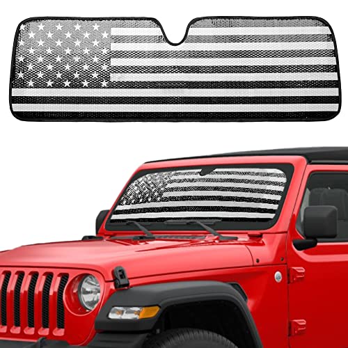 Litivy Windshield Sun Shade Compatible with Jeep Wrangler JK JKU JL JLU 1997-2023 & Jeep Gladiator JT 2020-2023 16.5"x52.5" Folding Front Window Sun Shade for Car Accessories (American Flag)