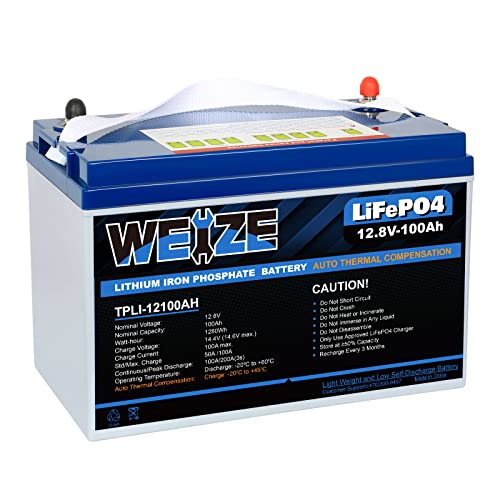 Weize 12V 100Ah LiFePO4 Lithium Battery with Self-Heating Function, Up to 8000 Cycles, Built-in Smart BMS, Perfect for RV, Solar, Marine, Overland/Van, and Off Grid Applications