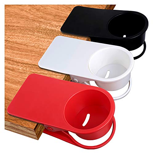 3 Pack Desk Side Bottle Cup Stand The DIY Glass Clamp Storage Saucer Clip Water Coffee Mug Holder Clip Design, (Red, Black and White)