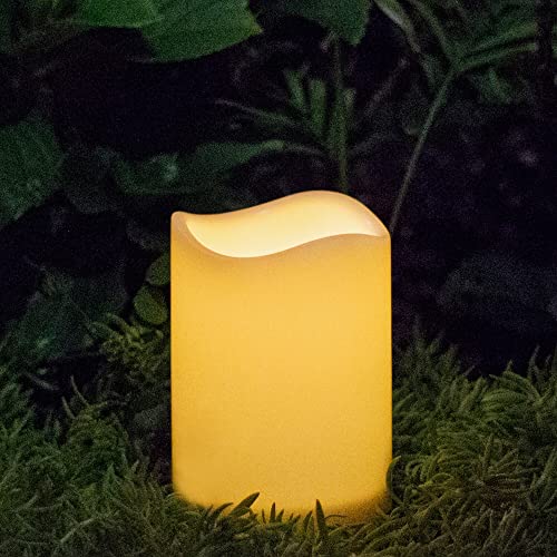 TFROSIM 3" x 4.5" Solar Candles Outdoor Waterproof with Dusk to Dawn Light Sensor,Flameless Flickering LED Pillar Candles for Lantern Patio Garden Lawn Deck Yard
