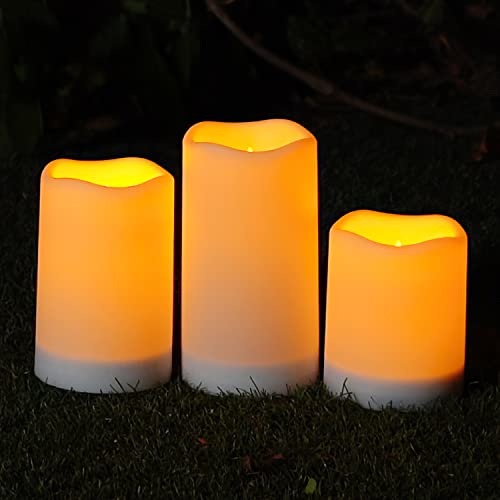 Homemory Solar Powered Candles Outdoor Waterproof, Rechargeable Candles, Solar Powered Candles for Outside, Lanterns, Sensor Only, Dusk to Dawn, Set of 3