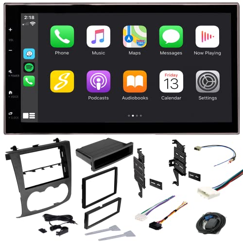 6.8 Double Din Complete Radio Kit Package for Nissan Altima 2007-2012 with Touchscreen Radio, Apple CarPlay, Android Auto, Bluetooth, Rear Camera Input, Dash Kit, Harness and Antenna Adapter