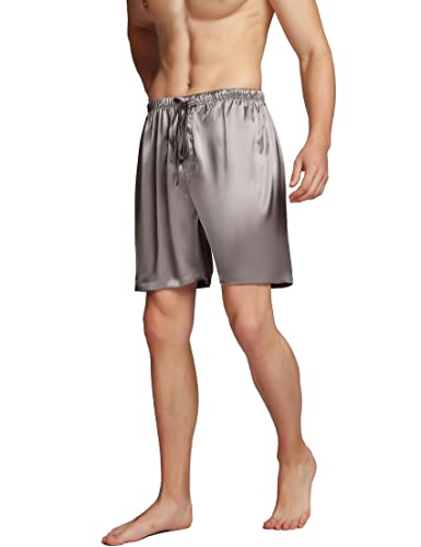 Mens Pajama Pants,Satin Pajama Boxer Shorts with Elastic Waistband,Pajama Pants for Men Grey XL