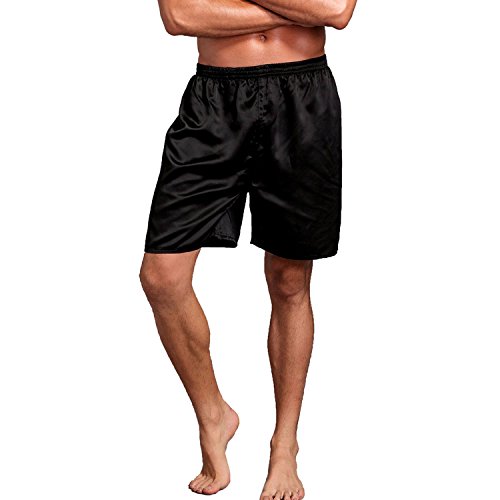 Men's Silky Satin Boxers Shorts Silk Pajama Bottom Shorts Satin Sleep Lounge Underwear Silk Boxers (Black, Medium)