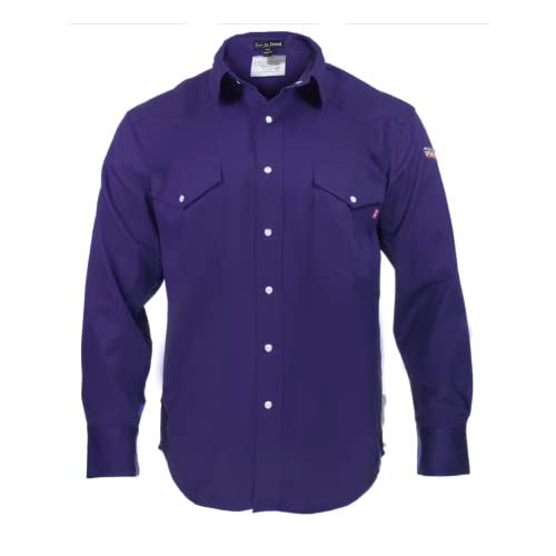 Flame Resistant FR Shirt - 100% C - Light Weight (Small, Navy Blue)