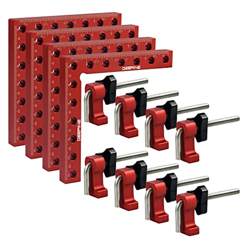 DEEFIINE 90 Degree Positioning Squares Right Angle Clamps 5.5" x 5.5",Aluminum Alloy Woodworking Carpenter L-Type Corner Clamping Tool for Picture Frames, Boxes, Cabinets or Drawers (4)