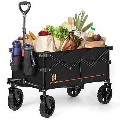 Navatiee Collapsible Folding Wagon, Wagon Cart Heavy Duty Foldable with Two Drink Holders, Utility Grocery Wagon for Camping Shopping Sports, S2