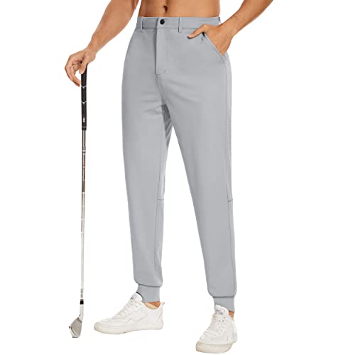 JIM LEAGUE Men's Golf Joggers Pants Belt Loops Slim Fit Stretchy Sweatpants Work Dress Casual Pants Zipper Pocket UPF50 Grey