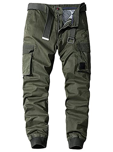 ebossy Men's Multi-Pocket Military Combat Ripstop Jogger Cargo Pants with Rib Cuff (38, Army Green)