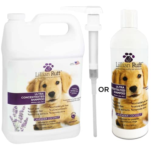 Lillian Ruff High Concentrate Professional Grooming Shampoo for Dogs with Hydrating Essential Oils  30:1 Concentration for Bathing System - Clean, & Deodorize Dry, Sensitive Skin (Gallon/Pump)