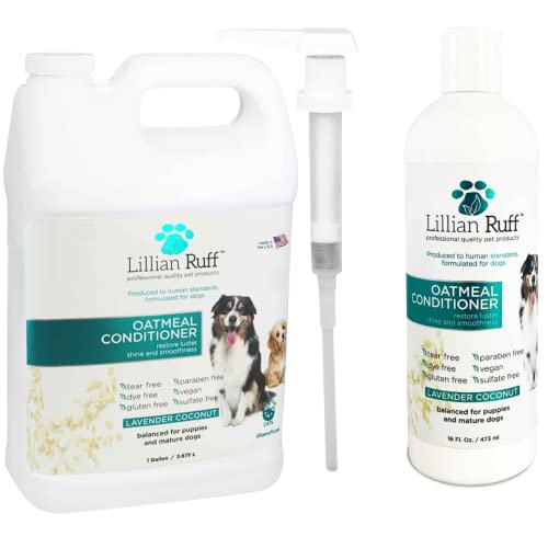 Lillian Ruff Calming Oatmeal Pet Conditioner for Dry Skin & Itch Relief with Aloe & Hydrating Essential Oils - Replenish Moisture & Deodorize - Dog Conditioner Normal/Sensitive Skin (Gallon & Pump)