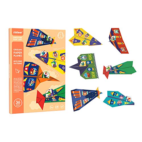 Mideer 36Pcs Origami Paper Airplanes Kit with Pilot Stickers,Easter Gifts for Boys,Outdoor Toys for Kids Ages 4-8-12,Art and Craft Activity Set for Children,3D Paper Model Plane for Toddlers