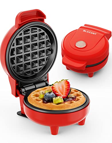 Mini Waffle Maker, Small Waffles Iron Keto Chaffles Single Compact Design Nonstick, Breakfast, Snacks, Hash Browns, 4 Inch Red 550W BLAZANT